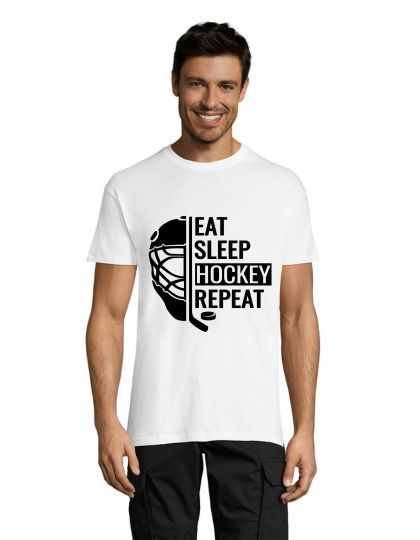 T-shirt męski Jedz, Śpij, Hokej, Powtórz, biały, 4XL