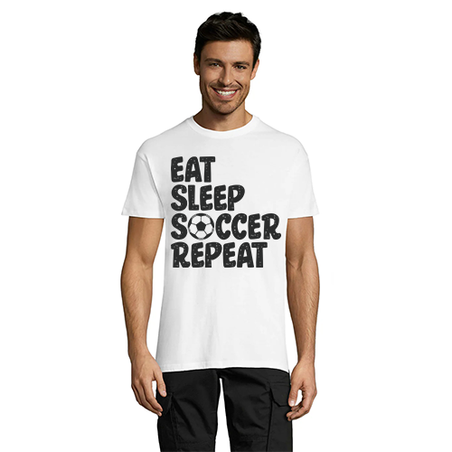 Męski t-shirt Eat Sleep Soccer Powtórz, biały, 2XL