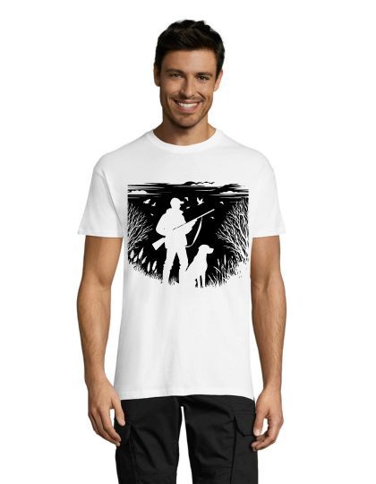 T-shirt męski myśliwy i pies biały L