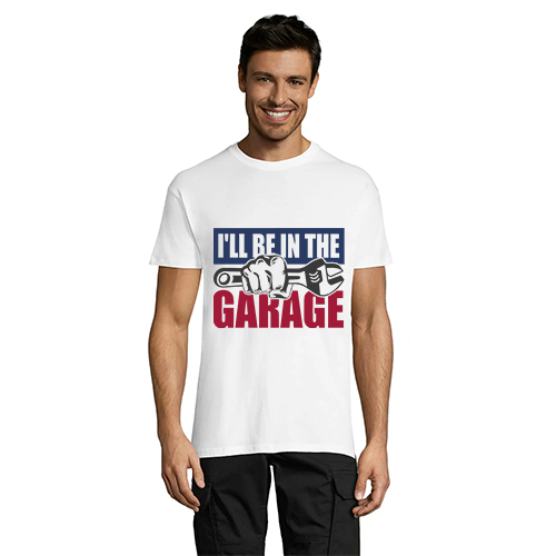 T-shirt męski „Będę w garażu” w kolorze białym, XL