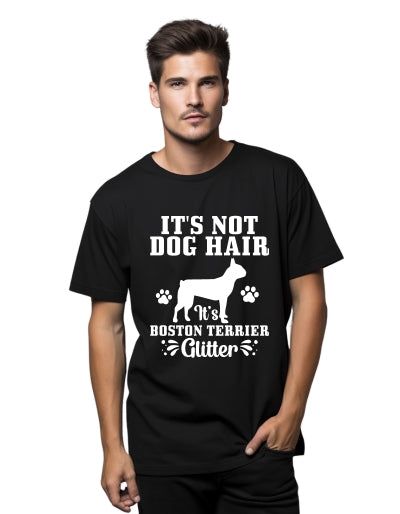 To nie psia sierść, to brokatowy t-shirt męski Boston Terrier, biały L