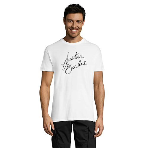 Męski t-shirt Justin Bieber Signature w kolorze białym, XL