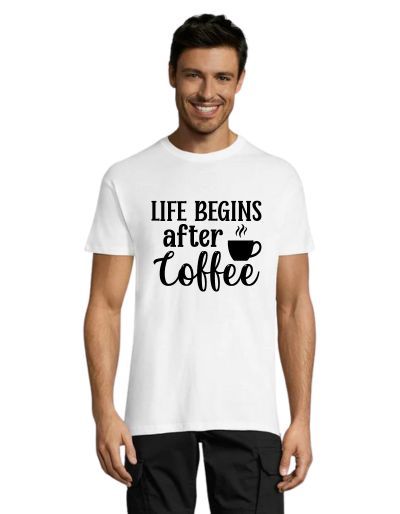 Życie zaczyna się po koszulce męskiej Coffee białej 4XS