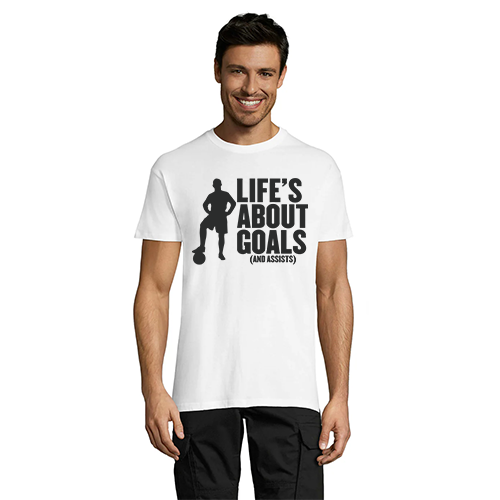 Męski t-shirt Life's About Goals biały 4XS