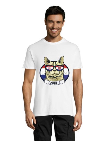 T-shirt męski Kot z chorwacką flagą, biały L