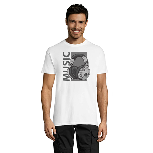 T-shirt męski ze słuchawkami muzycznymi, biały, 2XL