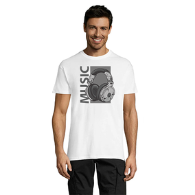 T-shirt męski ze słuchawkami muzycznymi, biały, 5XL