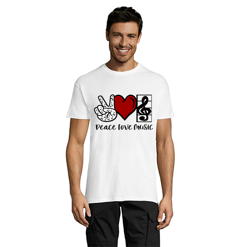 Koszulka męska Peace Love Music w kolorze białym, 3XL
