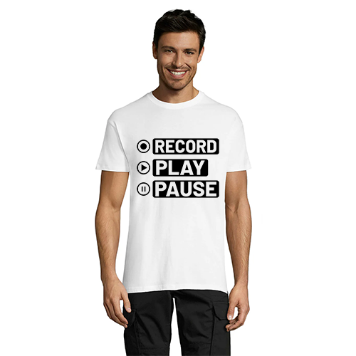 Record Play Pause T-shirt męski biały L