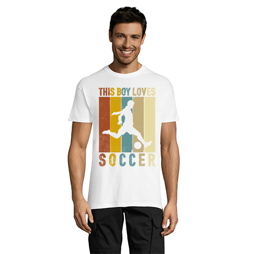 Męski t-shirt This Boy Loves Soccer w kolorze białym, 2XL