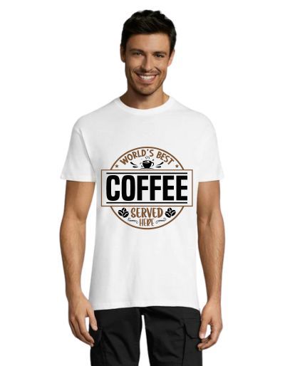 Serwowana jest tu najlepsza kawa na świecie. Koszulka męska biała 2XS