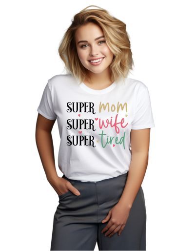 Wo „Super mama, super żona, super zmęczona” koszulka męska biała 3XL