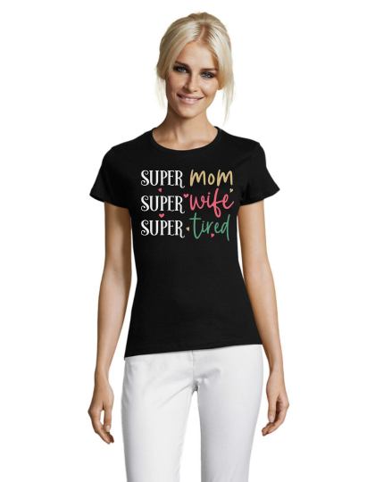 Wo T-shirt męski czarny 2XL, super mama, super żona, super zmęczona